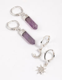 Silver Crystal & Amethyst Hoop Earrings Pack - link has visual effect only