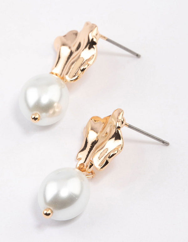 Gold Molten Pearl Drop Earrings & Polishing Set