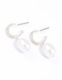 Silver Diamante Pearl Drop Huggie Earrings & Polishing Set - link has visual effect only