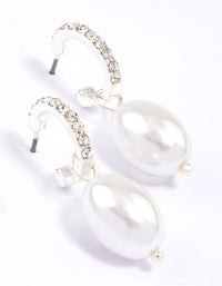 Silver Diamante Pearl Drop Huggie Earrings & Polishing Set - link has visual effect only