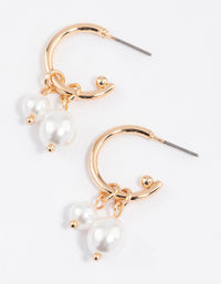 Gold Double Pearl Drop Hoop Earrings & Polishing Set - link has visual effect only