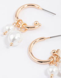 Gold Double Pearl Drop Hoop Earrings & Polishing Set - link has visual effect only