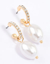 Gold Diamante Pearl Drop Huggie Earrings & Polishing Set - link has visual effect only