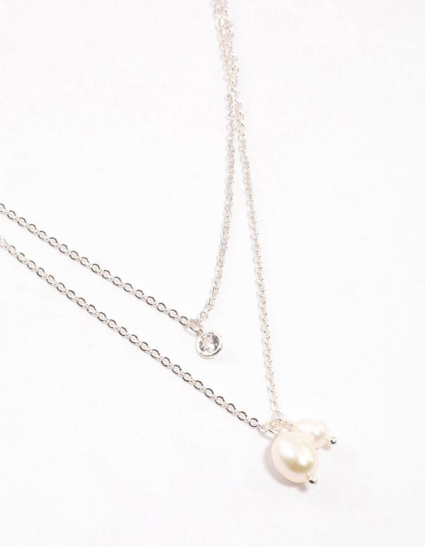 Silver Double Freshwater Pearl Necklace & Polishing Set