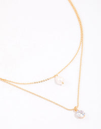 Gold Freshwater Pearl Cubic Zirconia Layered Necklace & Polishing Set - link has visual effect only