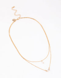 Gold Baguette Pearl Layered Necklace & Polishing Set - link has visual effect only