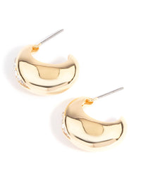 Gold Plated Diamante Wide Hoop Earrings - link has visual effect only