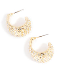 Gold Plated Diamante Wide Hoop Earrings - link has visual effect only