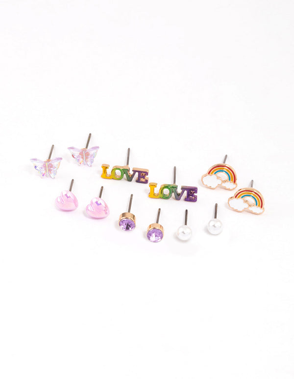 Kids Purple Love Stud Earrings 6-Pack