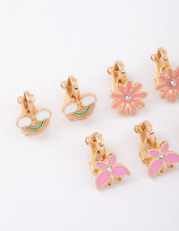 Kids Pink Flower Clip On Stud Earrings 6-Pack - link has visual effect only