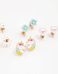 Kids Donut & Flower Clip On Earrings 6-Pack - link has visual effect only