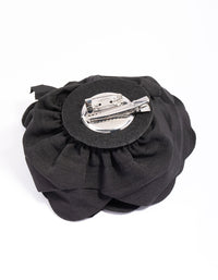 Black Fabric Plisse Flower Corsage Clip - link has visual effect only