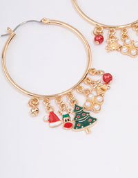 Gold Christmas Charm Hoop Earrings - link has visual effect only