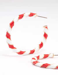 Red & White Enamel Christmas Hoop Earrings - link has visual effect only