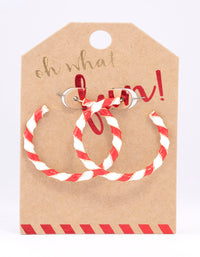 Red & White Enamel Christmas Hoop Earrings - link has visual effect only