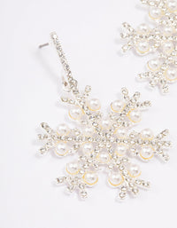 Silver Pearl Detail Snowflake Drop Earrings - link has visual effect only