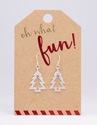 Silver Crystal Christmas Tree Outline Drop Earrings - link has visual effect only