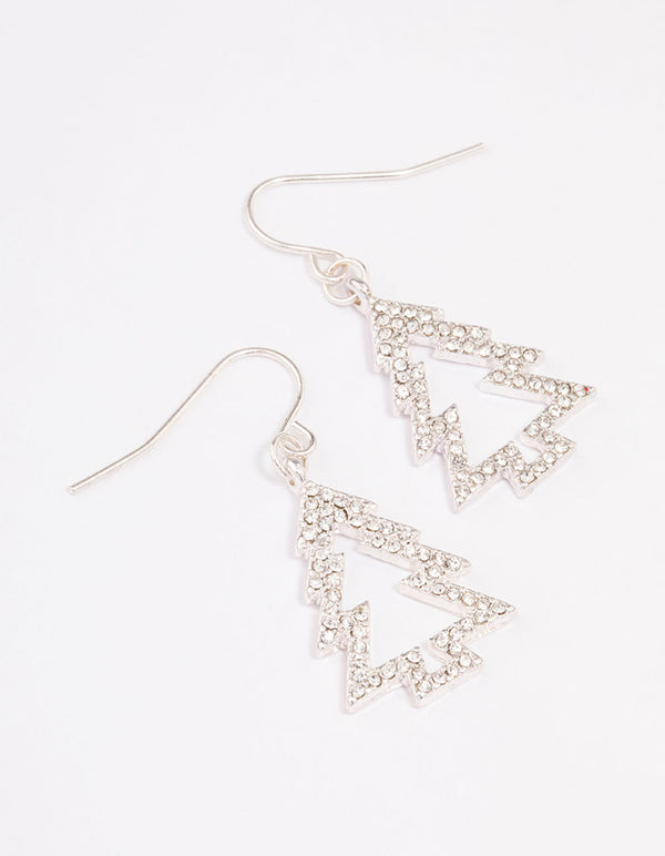 Silver Crystal Christmas Tree Outline Drop Earrings