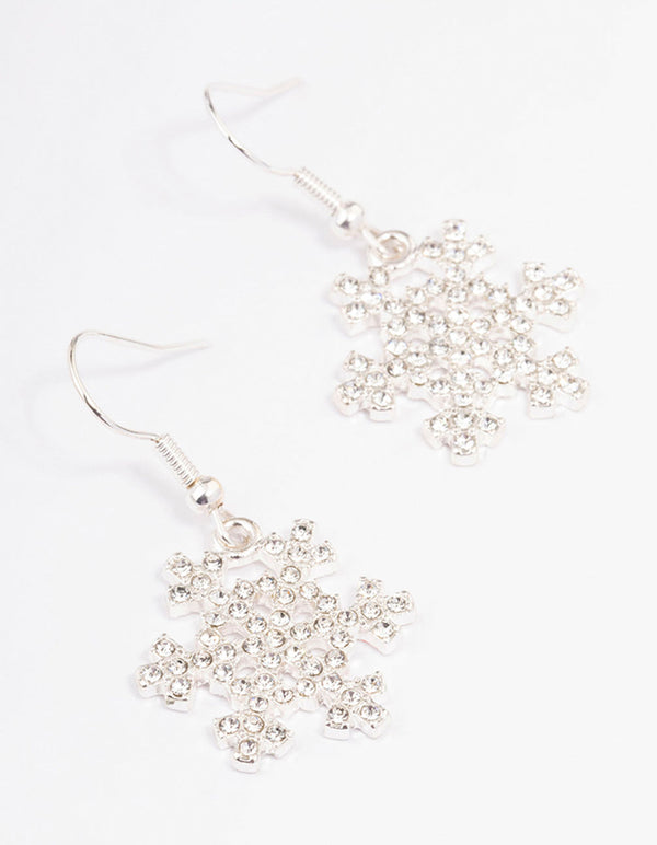 Silver Diamante Snowflake Drop Earrings