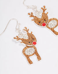 Silver Mini Glitter Reindeer Drop Earrings - link has visual effect only