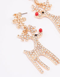 Gold Diamante Reindeer Drop Earrings - link has visual effect only