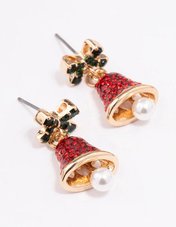 Green & Red Diamante Bell Drop Earrings