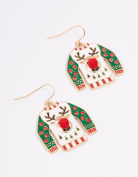 Gold Reindeer Ugly Sweater Christmas Drop Earrings - link has visual effect only