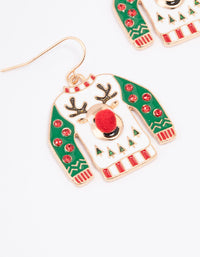 Gold Reindeer Ugly Sweater Christmas Drop Earrings - link has visual effect only