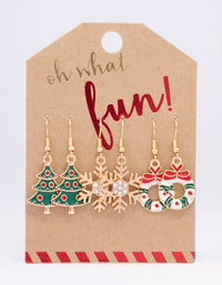 Gold Mixed Detail Christmas Earrings 3-Pack - link has visual effect only