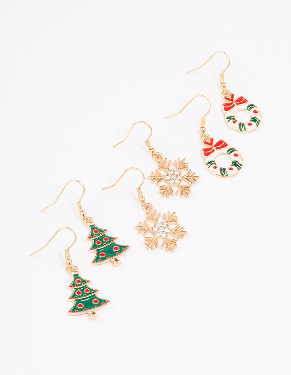 Gold Mixed Detail Christmas Earrings 3-Pack