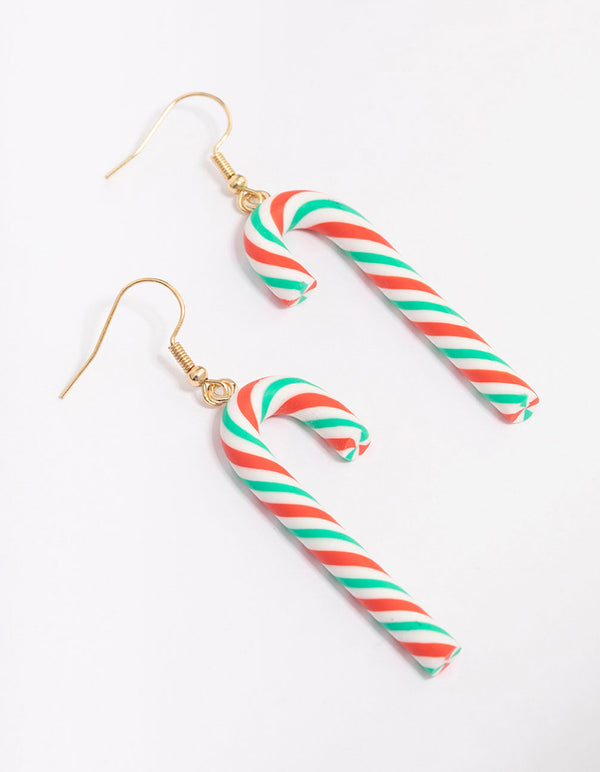 Gold Basic Candy Cane Drop Earrings