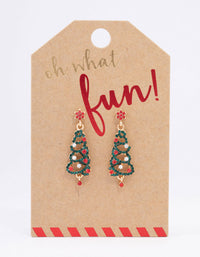 Green Diamante Swirl Christmas Tree Drop Earrings - link has visual effect only