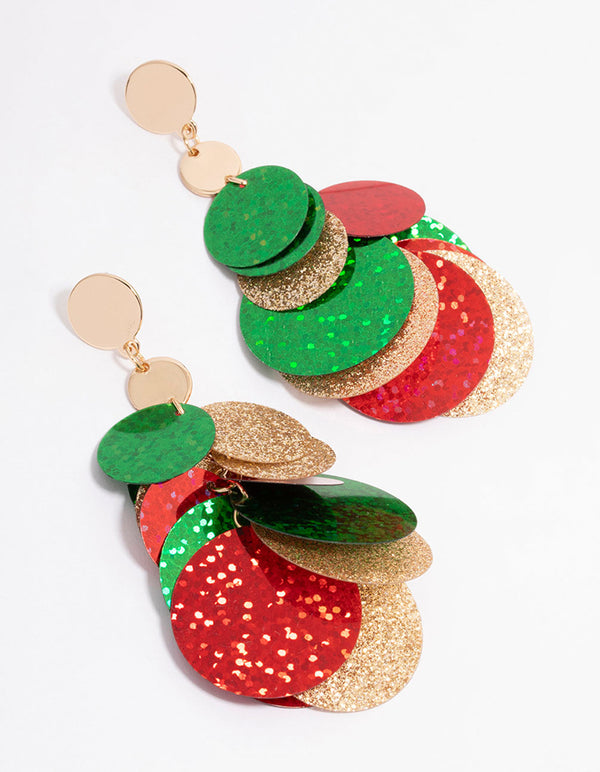 Gold Dangly Sequined Disc Drop Earrings