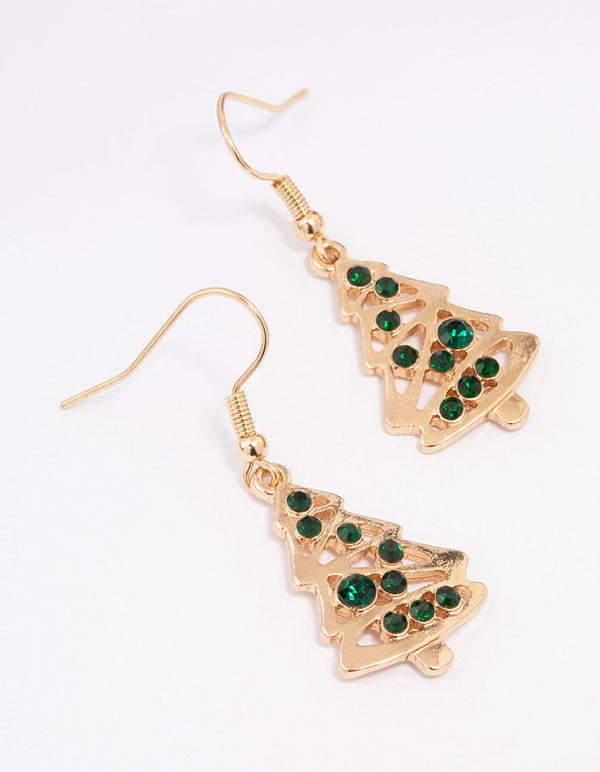 Green Crystal Christmas Tree Drop Earrings