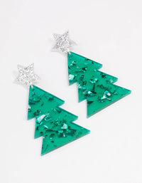 Green Acrylic Christmas Tree Drop Earrings - link has visual effect only