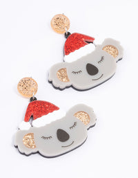 Acrylic Sleepy Christmas Koala Drop Earrings - link has visual effect only