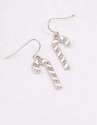 White & Diamante Christmas Candy Cane Drop Earrings - link has visual effect only