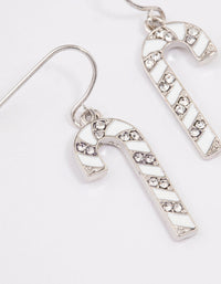 White & Diamante Christmas Candy Cane Drop Earrings - link has visual effect only