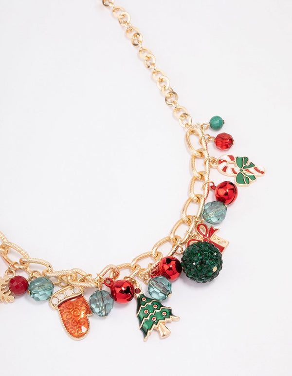 Gold Christmas Charm Chain Necklace