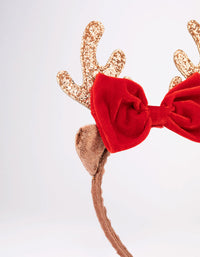 Fabric Glitter Reindeer Bow Headband - link has visual effect only