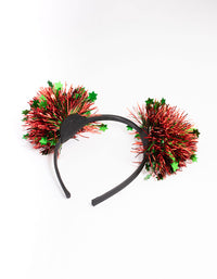 Fabric Green Tinsel Pom Pom Headband - link has visual effect only