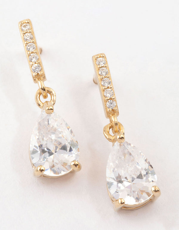 Gold Plated Sterling Silver Teardrop Cubic Zirconia Drop Earrings