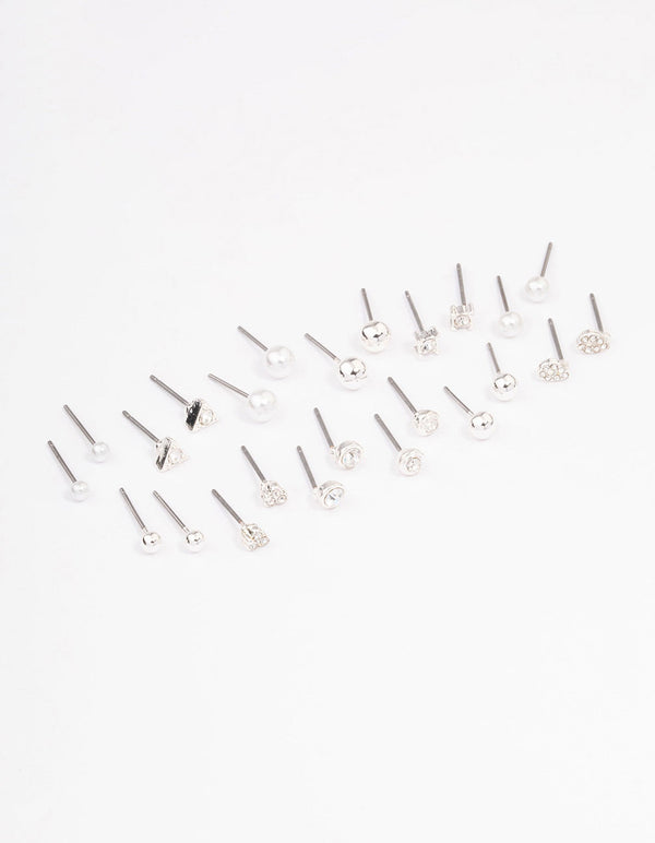 Silver Classic Pearl & Stone Earring 12-Pack