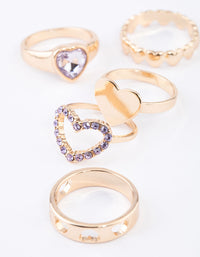 Gold Mixed Heart Stone Ring 5-Pack - link has visual effect only