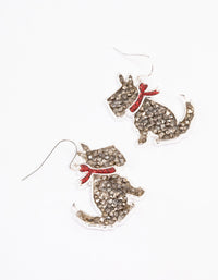 Silver Glitter Christmas Dog Drop Earrings - link has visual effect only