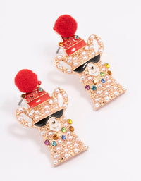 Gold Pom Pom Llama Christmas Stud Earrings - link has visual effect only