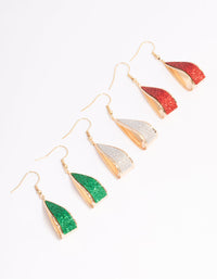 Gold Christmas Ribbon Glitter Earrings 3-Pack - link has visual effect only