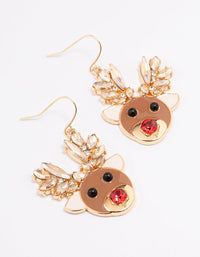 Gold Diamante Reindeer Drop Earrings - link has visual effect only