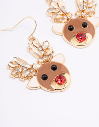 Gold Diamante Reindeer Drop Earrings - link has visual effect only