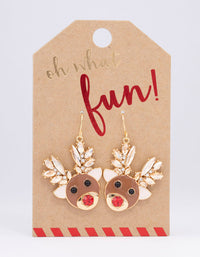 Gold Diamante Reindeer Drop Earrings - link has visual effect only